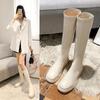 Martin Boots Women's 21 Autumn and Winter New Soft Leather British Style Knight Boots Long High Boots Fashionable and Thin But Knee Boots