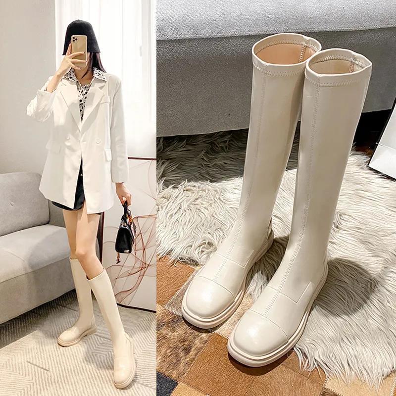Martin Boots Women's 21 Autumn and Winter New Soft Leather British Style Knight Boots Long High Boots Fashionable and Thin But Knee Boots