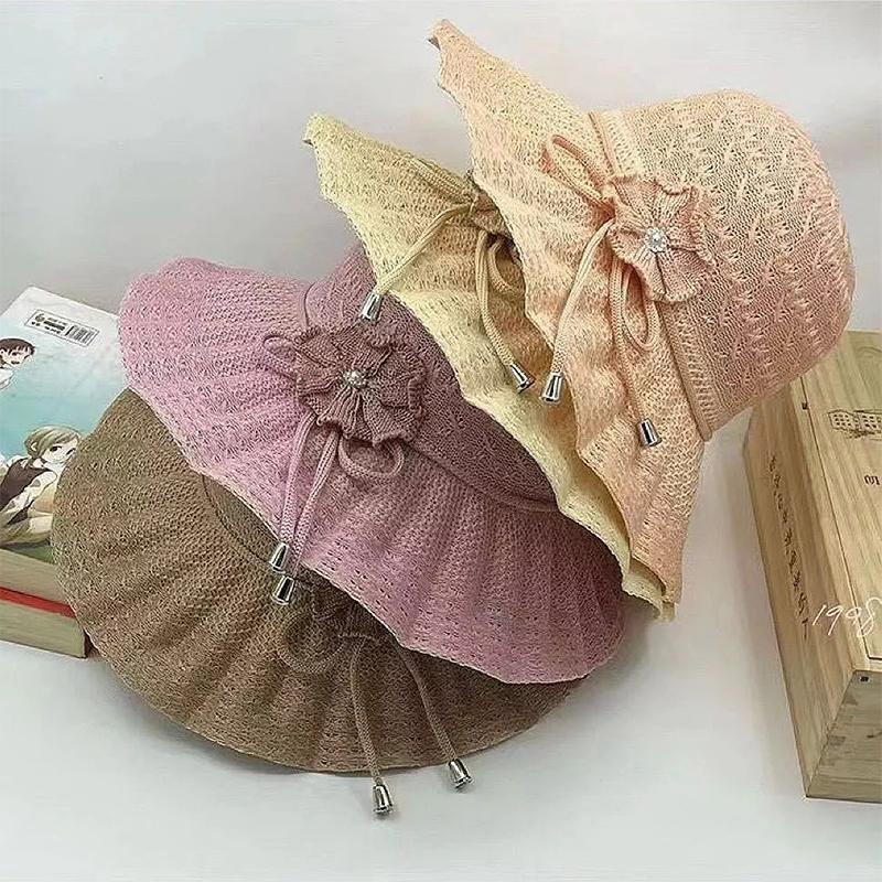 Wide Brim Uv Protection Straw Hat Fashion Casual Breathable Beach Cap Bucket Hat Summer Sun Hat
