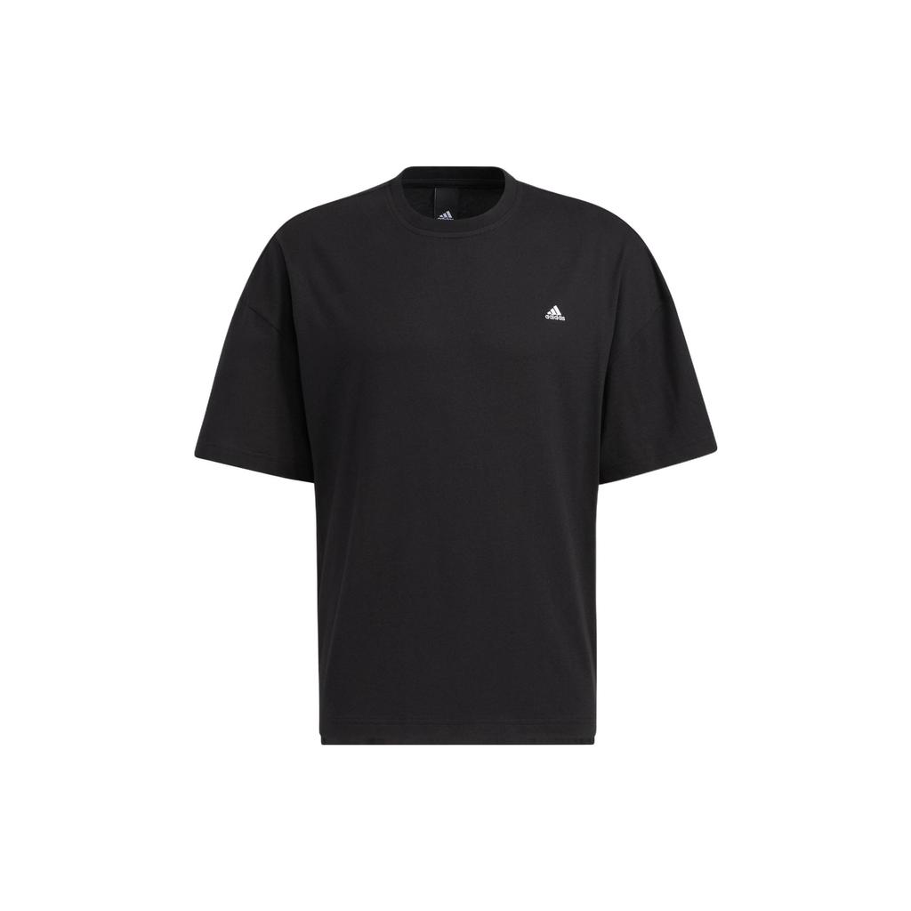 adidas Однотонный спортивный свитер с коротким рукавом, футболка для мужчин, черный цвет HC9979