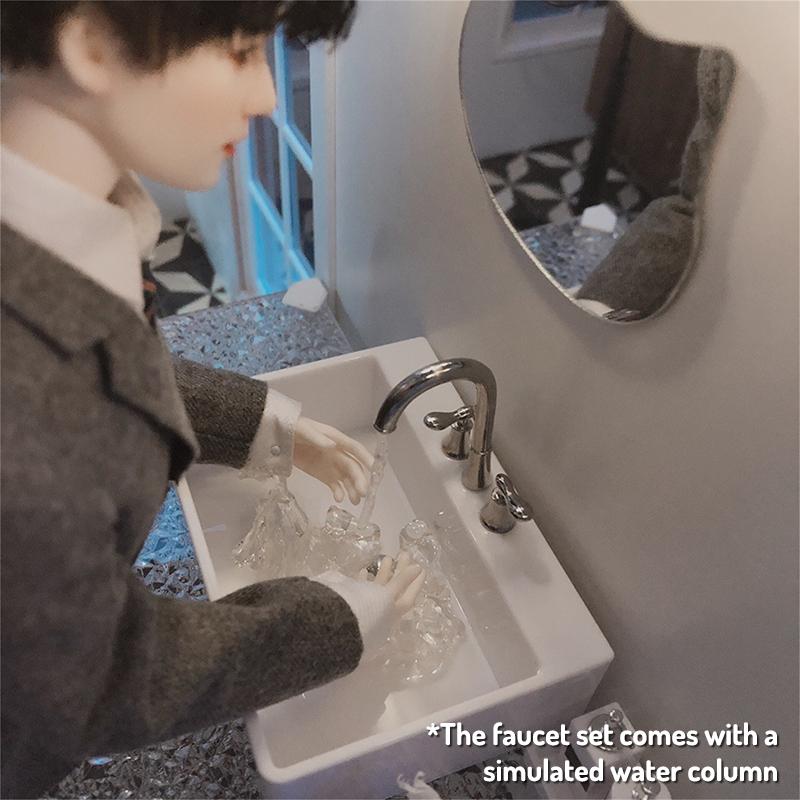 1:6 Dollhouse Miniature Kitchen Sink Lavatory Wash Basin Water Faucet Bathroom Kitchen Furniture Model Diy Decor Toy Accessories