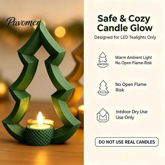 Durable 3D Printed Decor 2Pcs Christmas Tree Candle Holder, Hollow Candlestick Stand for Modern Interior Accents Holiday Table Decor, Minimalist