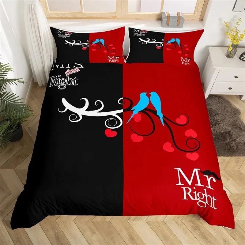 Mr Mrs Romantic Wedding Theme Comfortable Duvet Quilt Cover Pillowcase Bedding Set Children Bedroom Decoration Home Textile