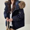 Fashion Winter Clothing Female White Duck Down Large Fur Collar Hooded Down Jacket Loose Casual Thickened Warm Short Parkas