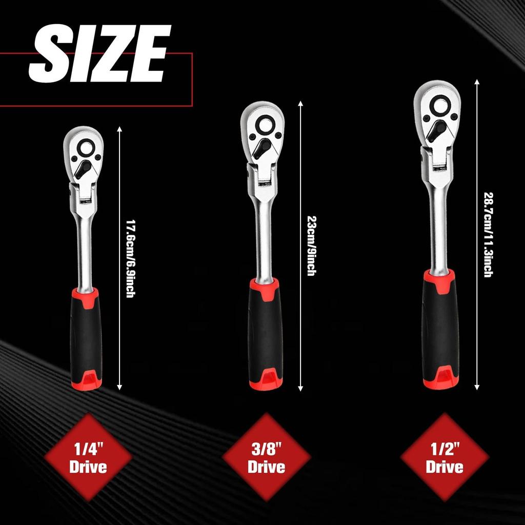 LEONTOOL Swivel Ratchet Handle Rotary Drive Socket 72 Operating Rotation Direction Quick Release Hold Long and Chrome Vanadium for Machine DIY Set,