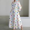 Women Casual Turn Down Collar Long Sleeve Loose Long Dress