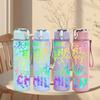 1PC Merry Merry Merry Child Rainbow Print 750ml Color Plastic Sports Water Bottle Leakproof Flip Straw Lid Suitable for Sports Office Home Use