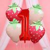 5 шт. Красные Розовые Воздушные Шары с Клубникой 32 Дюйма Цифра 1 Воздушный Шар на День Рождения Набор 1-е Празднование Украшение для Детского Праздника Фото Реквизит