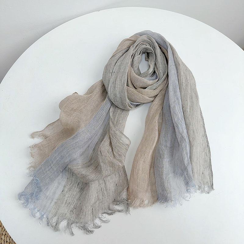 High Quality Japanese Rain And Dew Linen Primary Color Striped Color Matching Scarf, Light And Thin Women'S Breathable Sunscreen Silk Scarf