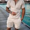 Summer Mens Outfit 2-Piece Set Short Sleeve POLO Shirts and Shorts Set T-Shirt