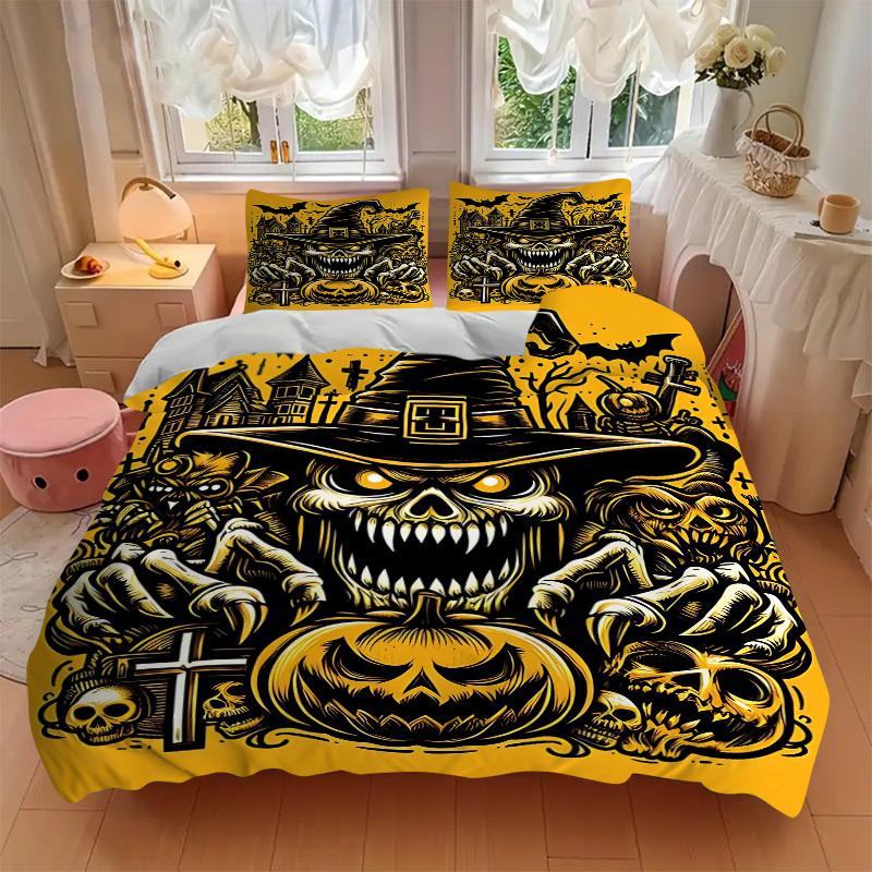 3pc Halloween Horror Cover Set - 1 Quilt Cover + 2 Pillowcases, All Seasons Bedroom Setting, Perfect for Home057