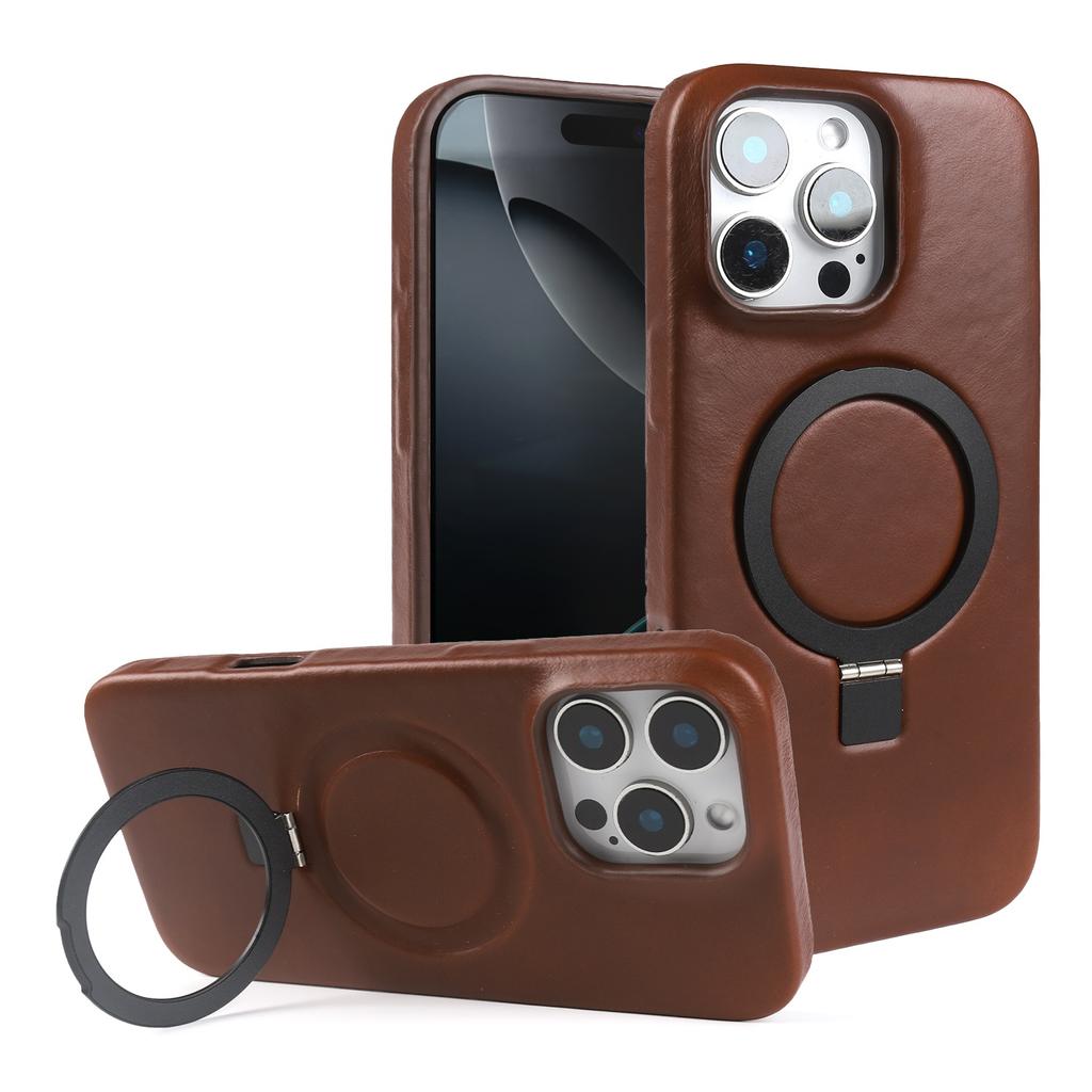 Чехол из натуральной кожи с подставкой для iPhone 16 Pro Max 16e 15pro 14 13 12 11, полностью закрывающий телефон, крышка + магнитный держатель