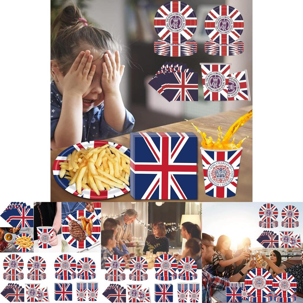 Король Карл III Юнион Джек Одноразовая праздничная посуда для празднования дня рождения