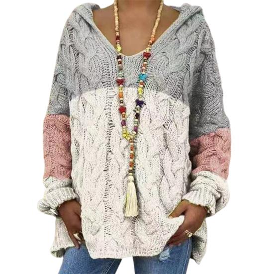 Женский свитер с капюшоном, длинный рукав, скрученная текстура, свободный свитер, однотонный, свободный крой, ребристые манжеты, трикотажные топы