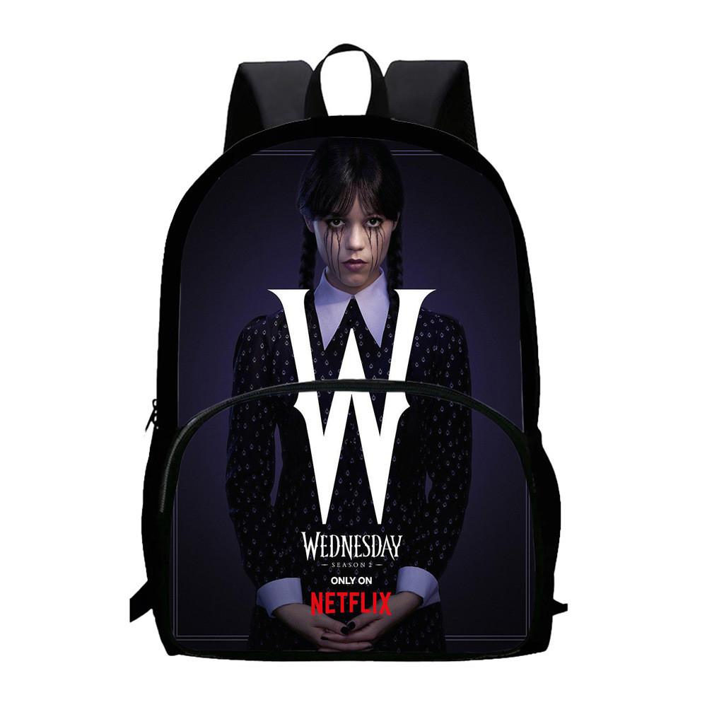 Wednesday Addams Print Backpack With Large Capacity Oxford Fabric School Bag For Teens