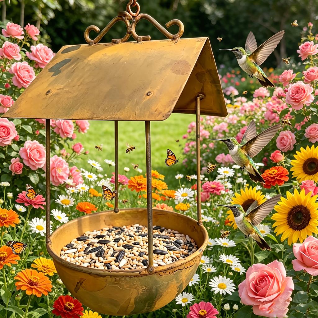 Wrought Iron Bird Feeder Rust Colored Hanging Feeder 1pc Wildlife Water and Food Supply Courtyard Home Ornament Outdoor Garden Decoration Excellent