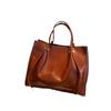 Top Layer Waxed Cowhide Shoulder Handbag Women's All-in-one Autumn/Winter Genuine Leather Underarm Bag Temperament Tote Bag