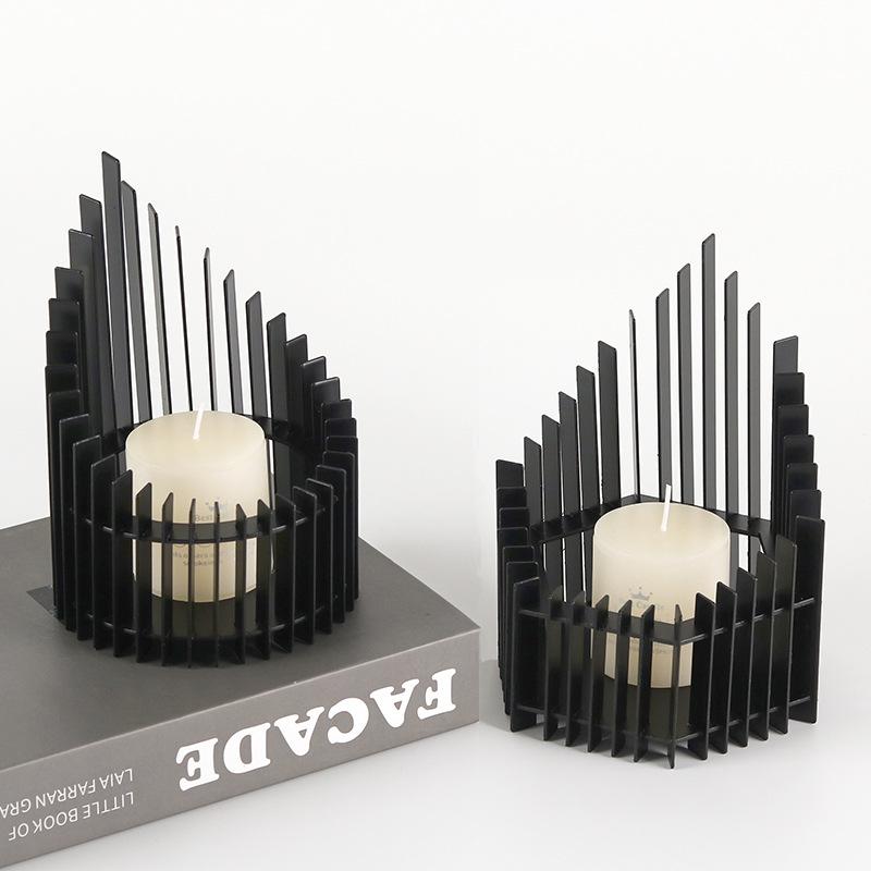 Minimalist Candlestick Ornaments European Style Creative Light Luxury Metal Grille Art Candle Holder Model Room Soft Decoration Furnishings