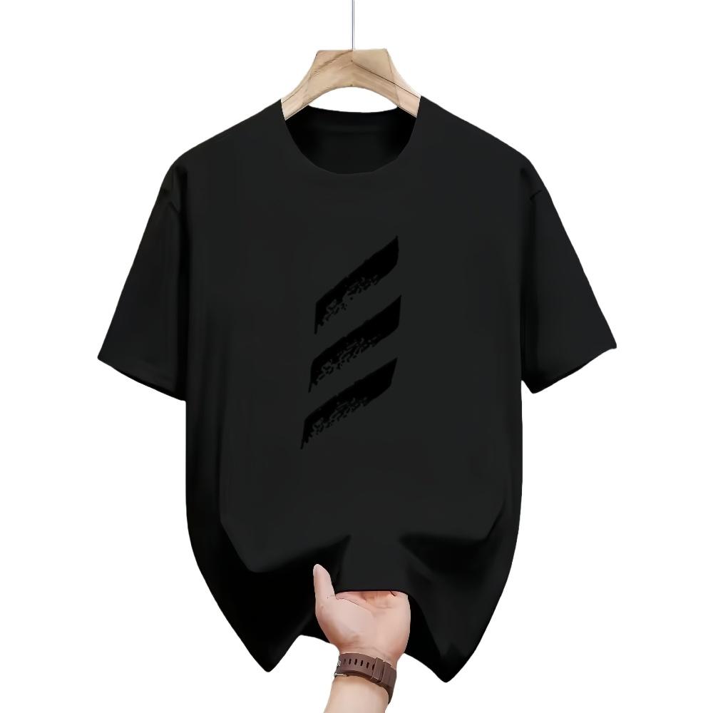 Mens summer fashionable casual loose geometric pattern letter printed round neck short sleeved Tshirt