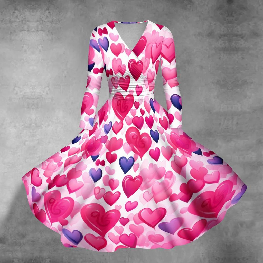 Женское повседневное и модное сексуальное платье с v-образным вырезом и длинными рукавами с принтом