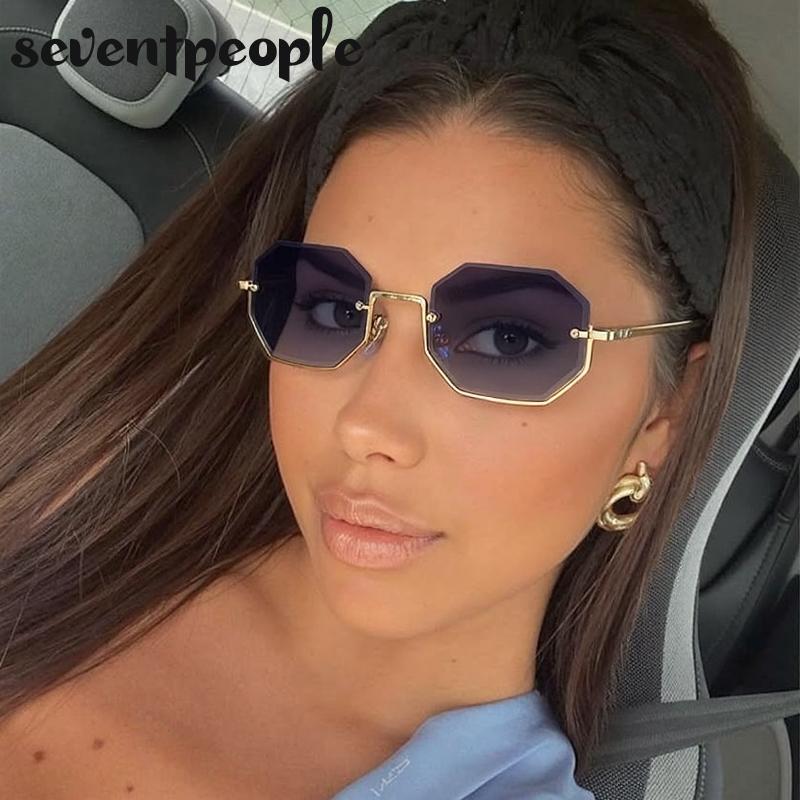 Steampunk Semi-Rimless Rectangle Sunglasses Women  Luxury Brand Vintage Metal Outdoor Sunglass Trendy Driving Shades UV400