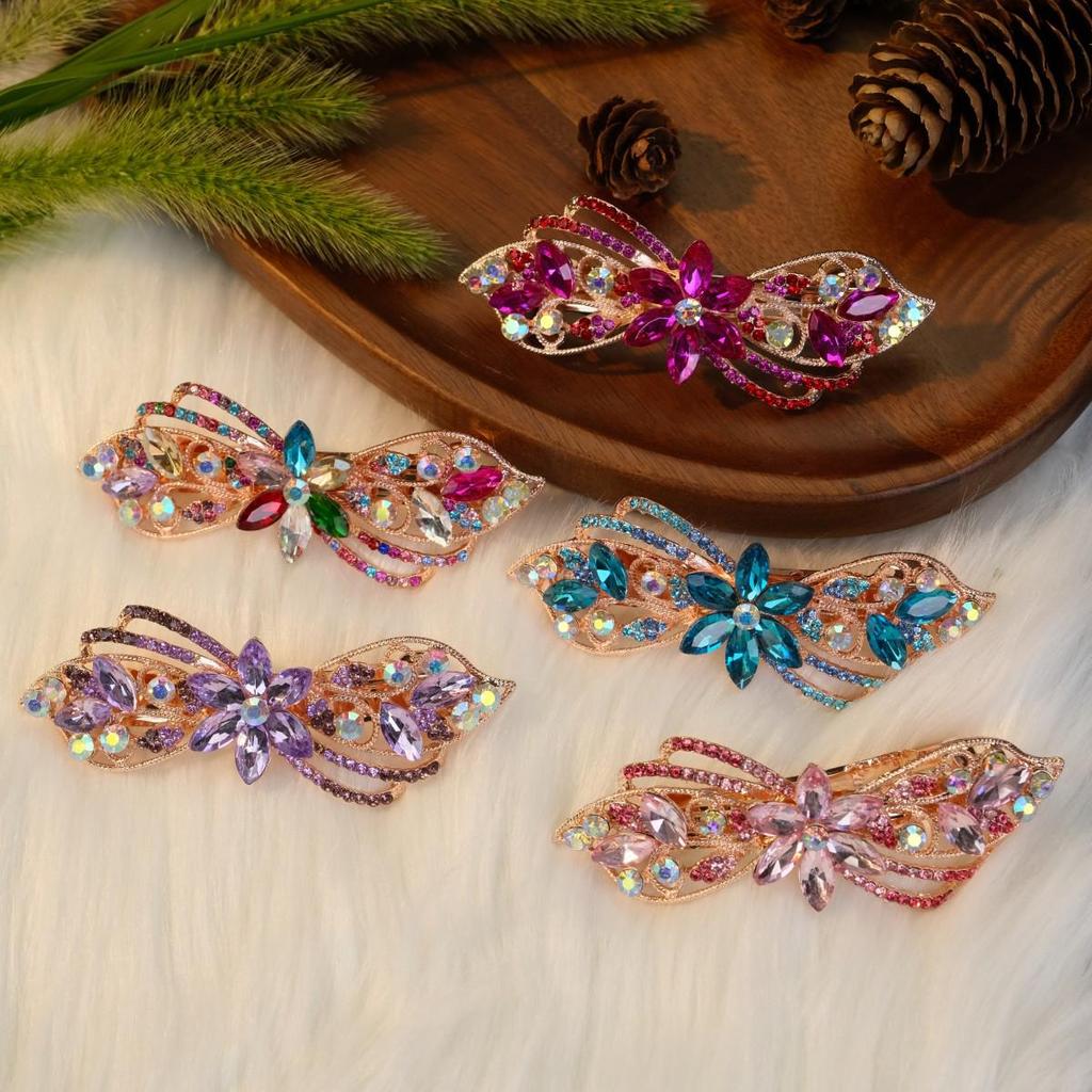 Универсальная заколка для волос в виде цветка со стразами: Элегантная заколка-пружина для хвостика из сплава для женщин