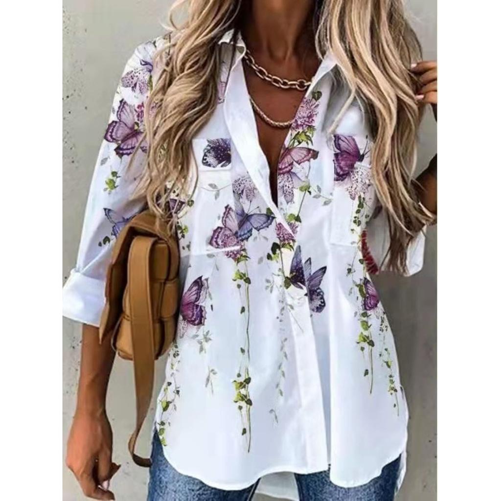 Women's Spring Fashion Casual Street Button Shirt Elegant and Comfortable Long Sleeve Loose Blouse Top Office Lady Clothing