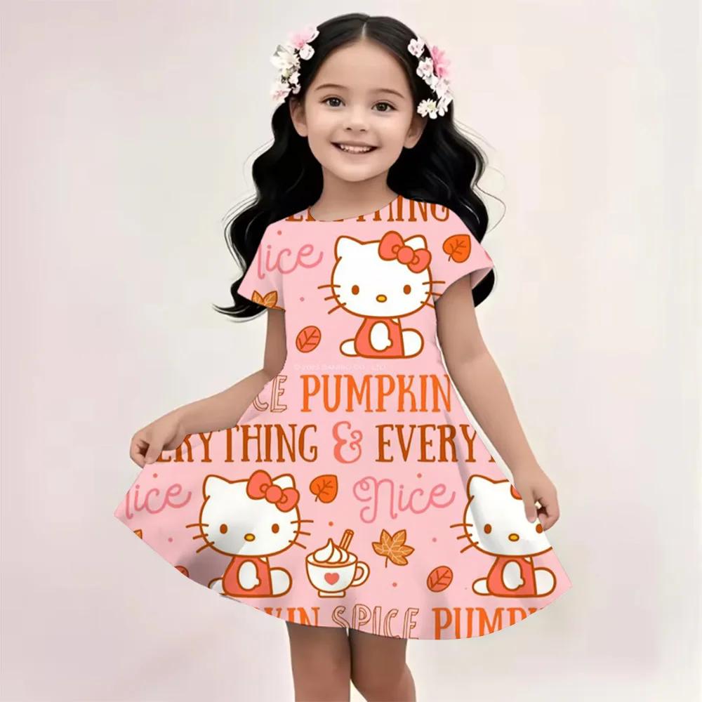 Sanrio Новое летнее платье для девочек Hello Kitty с 3D-печатью Модное мультяшное милое принцессы Детская одежда Юбка Вечеринка Мальчики Китти Кот