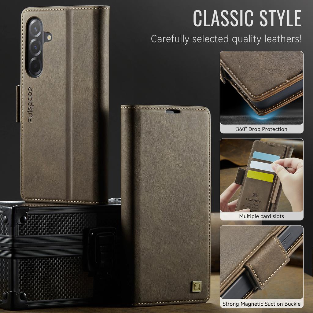 Чехол для Samsung Galaxy A56 5G AUTSPACE A11 Блокировка RFID Ретро кожаный чехол-кошелек для мобильного телефона