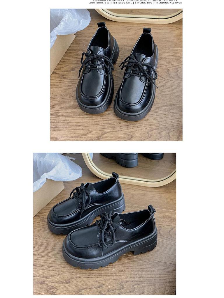 Женские кожаные мокасины в британском стиле на толстой подошве: Весна/Осень, круглый носок, шнуровка, в японском стиле JK, универсальный толстый каблук