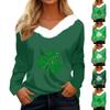 Женская футболка St. Рубашка с принтом Патрика, длинный рукав, праздничная атмосфера, флисовый воротник, топ с V-образным вырезом