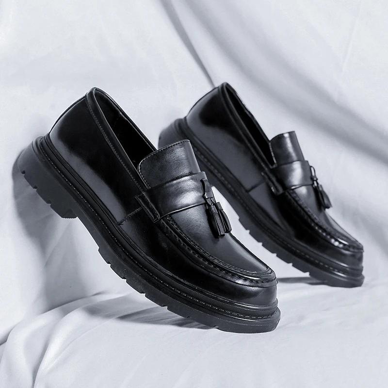 Luxury Brand Mens Loafers New Business Thick Bottom Casual Shoes Fashion Tassel Dress Shoes for Men Driving Shoe Moccasin Hombre