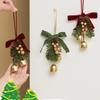 Wreath Christmas Velvet Bow Bell Red Pine Cone Bell Pendant  Home Door Decorations