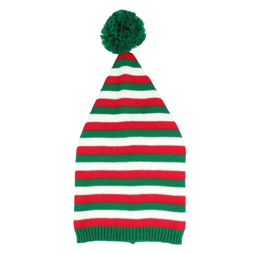 Knitted Christmas Hat For Adults Unisex Cute Green Red Striped Xmas Hat For New Year Festive Party