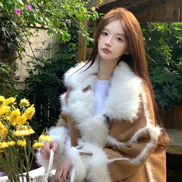 Пальто из овечьей шерсти с мехом Майяра, женское зимнее, имитация лисьего меха, ленивый ветер, интегрированный мех, утолщенное пальто