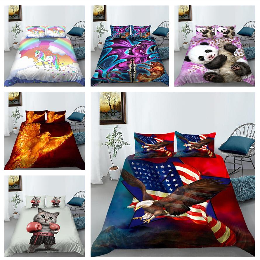 Комплект постельного белья с изображением животных, напечатанный на 3D-принтере, двуспальная кровать, пододеяльник, наволочка, 2/3 шт., быстросохнущее покрывало, роскошное покрывало, домашний текстиль