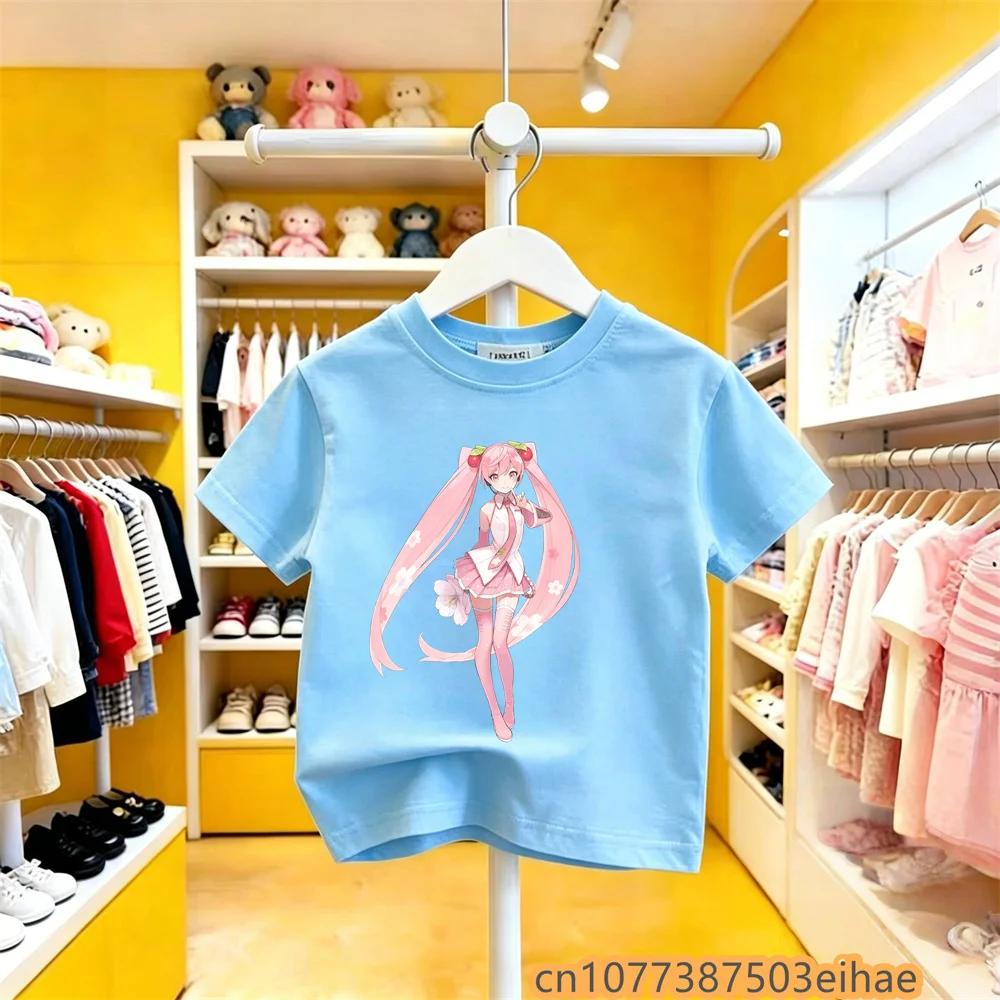 Trendy Kawaii Hatsune Miku Kids Short Sleeve TShirt Anime Print Crew Neck Pullover Summer Casual Cute Daily Wear for Boys Girls