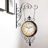 Double Sided Station Clock Garden Retro Design Mute Wall Hanging for Home Outdoor