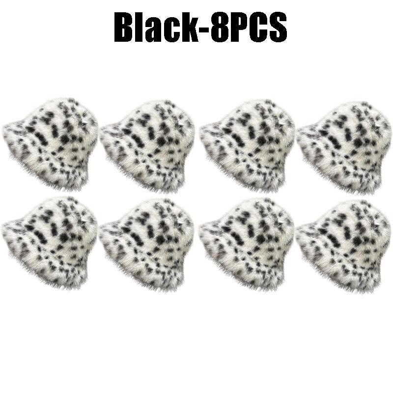 2025 Winter Puffy Faux Fur Bucket Hats Women Fashion Leopard Print Plush Sun Hats Thickened Warm Imitation Fur Panama