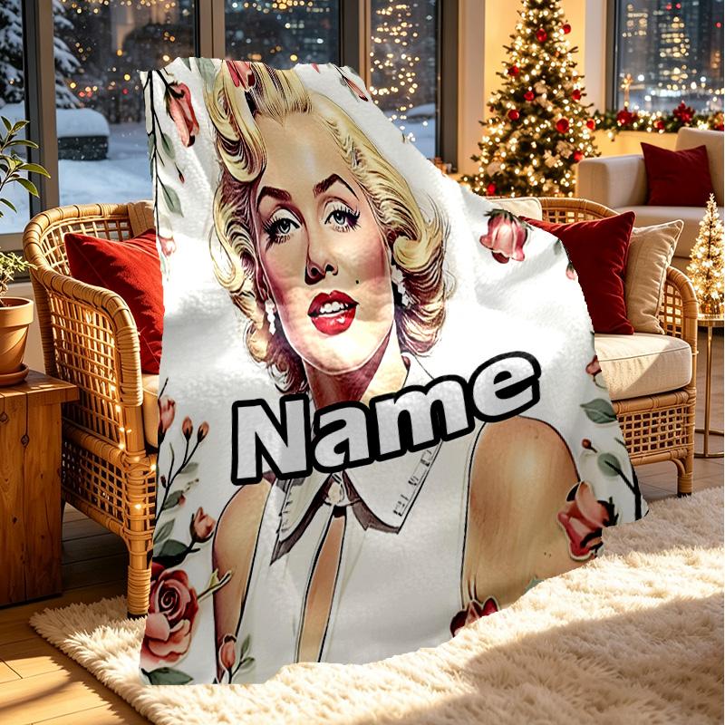 Custom Name Personalized Marilyn Monroe Print Blanket, Home Decor, Bedroom, Sofa, Camping, Couch, Gifts for Birthday ChristmasEnthusiasts