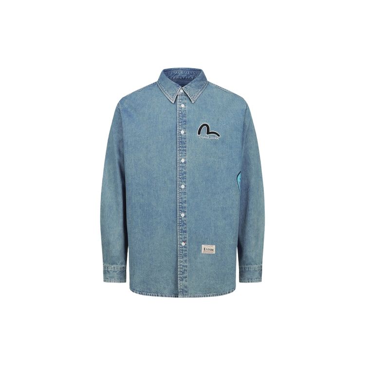 Evisu Граффити Дарума Рубашка с длинным рукавом Мужские рубашки Джинсово-синий 2ESHTM3SL111RXDN