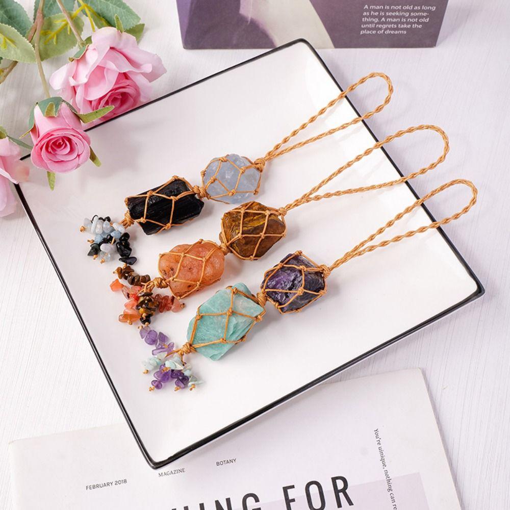 Irregular Crystal Stone Hanging Ornament Mysterious Raw Stone Pendant Car Decor