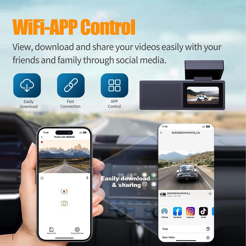 2K Car DVR Dual Lens Dash Cam For Cars, Dual Cameras Front 1440P and Rear 1080P With 1.47 Inch