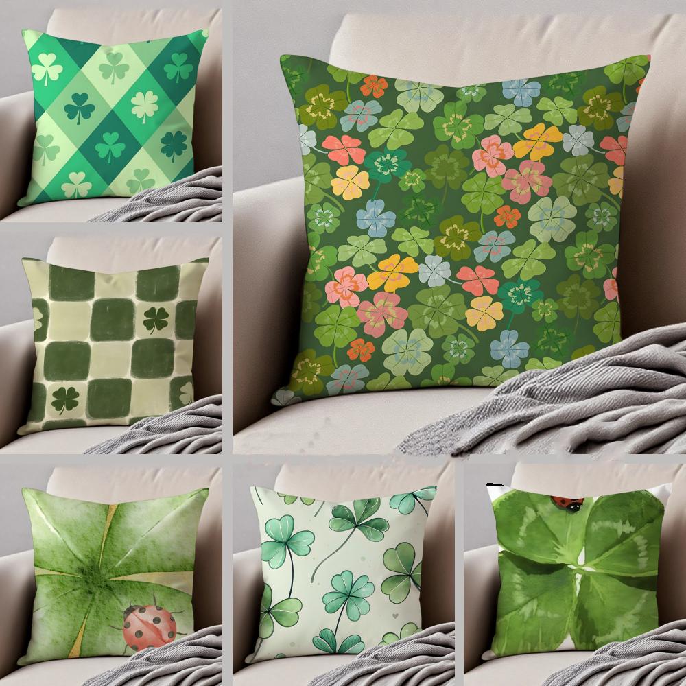 LLucky Four Leaf Clover Cushion Cover Throw Pillow Cover Hidden Button Durable Polyester Chair Cushion