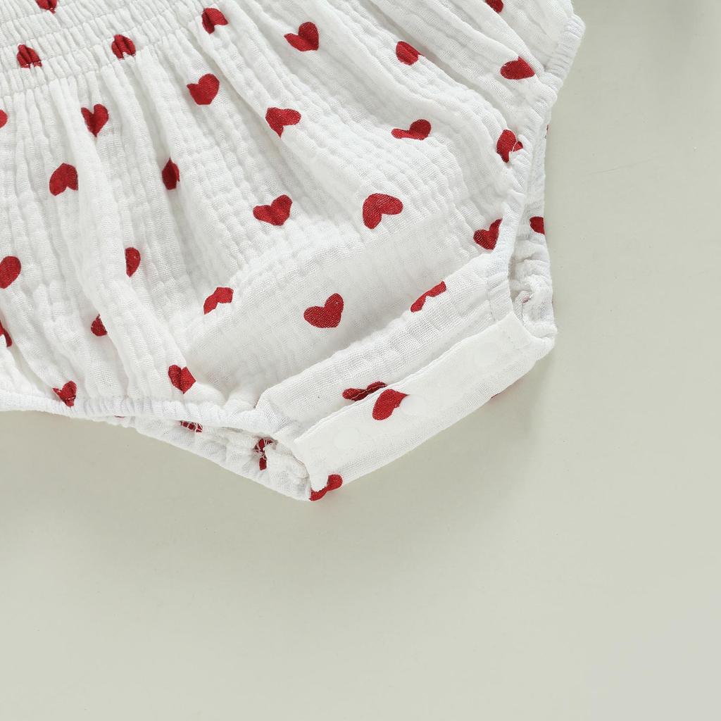 Комбинезон на День святого Валентина для маленьких девочек, комбинезоны с длинными рукавами и вырезом «лодочкой», с принтом сердца для младенцев, осенне-зимние боди с повязкой на голову