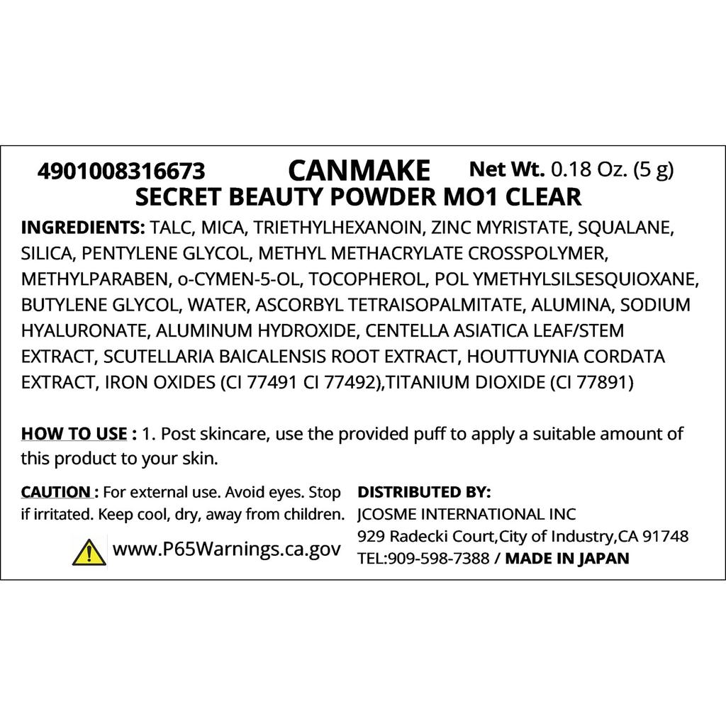 Canmake Medicated Secret Beauty Powder M01 Clear for rough skin and use 5g, acne, 24-hour