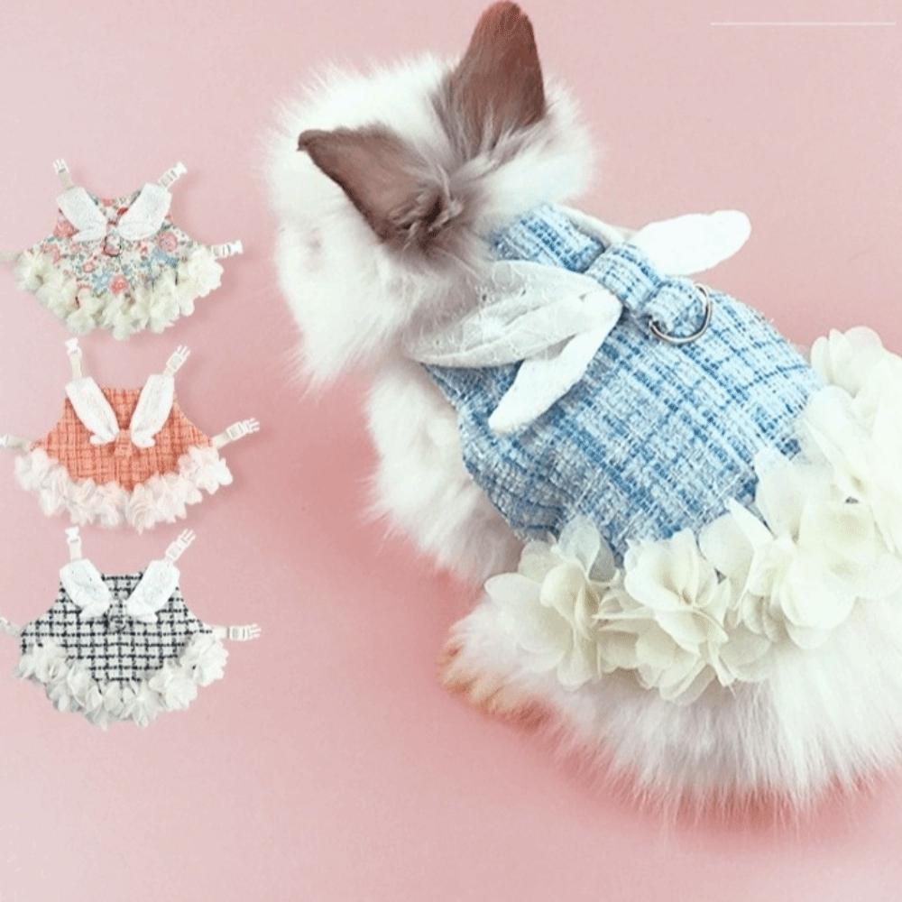 Prevent Break Free Adjustable Rabbit Outdoor Harness Comfortable Breathable Pet Traction Suit Plaid Pet Traction Rope Walking