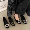 Fashion Flat Shoes for Women 2025 Spring and Autumn Black Rhinestone New Square Toe Loafers Plus Size Women's Shoes 44 42 43