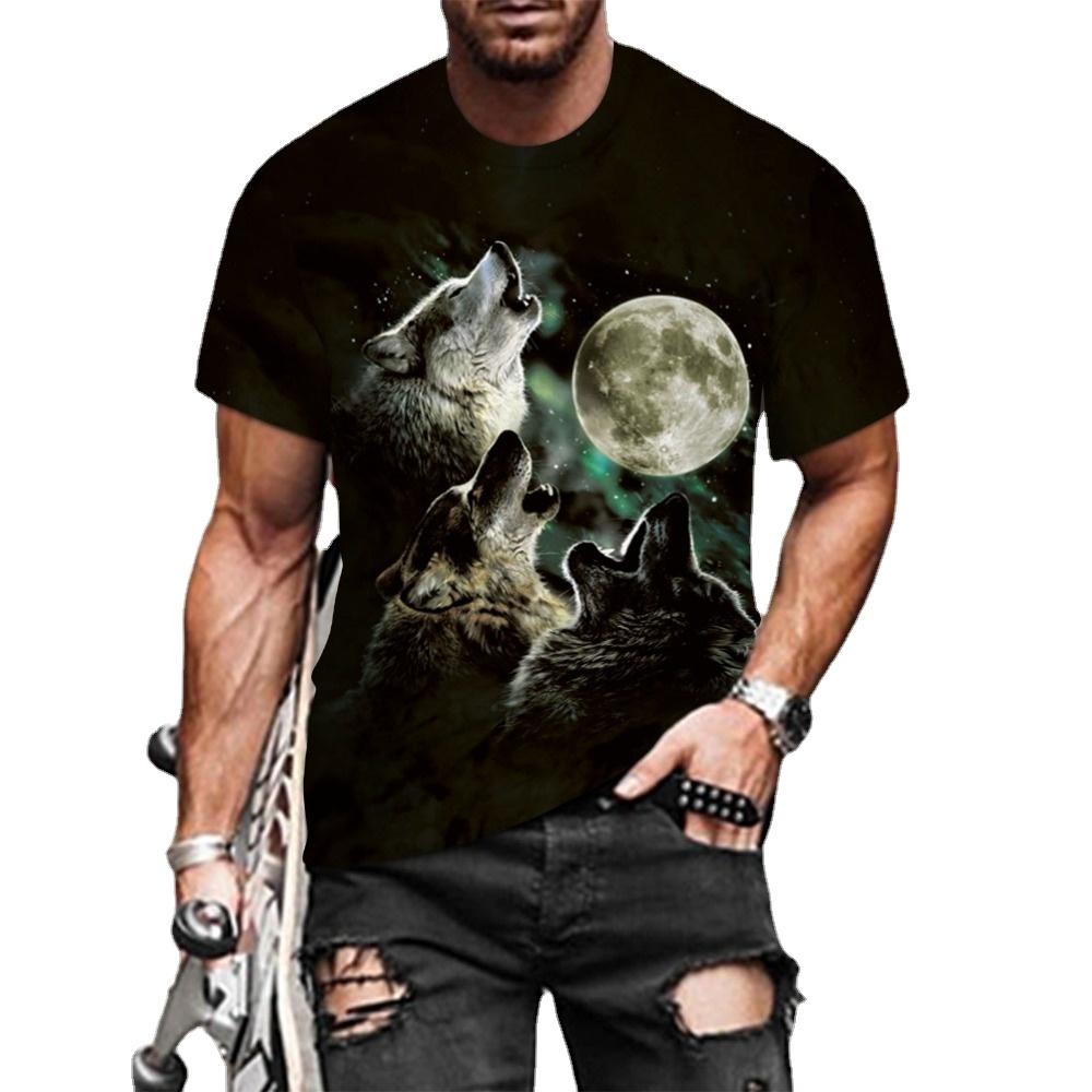 Летняя мужская футболка с 3D животным принтом, свободные топы с круглым вырезом и короткими рукавами для мужчин