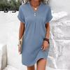 Летнее женское платье с V-образным вырезом и пуговицами с короткими рукавами Свободный однотонный пуловер Повседневная повседневная одежда Мини-платье для свиданий